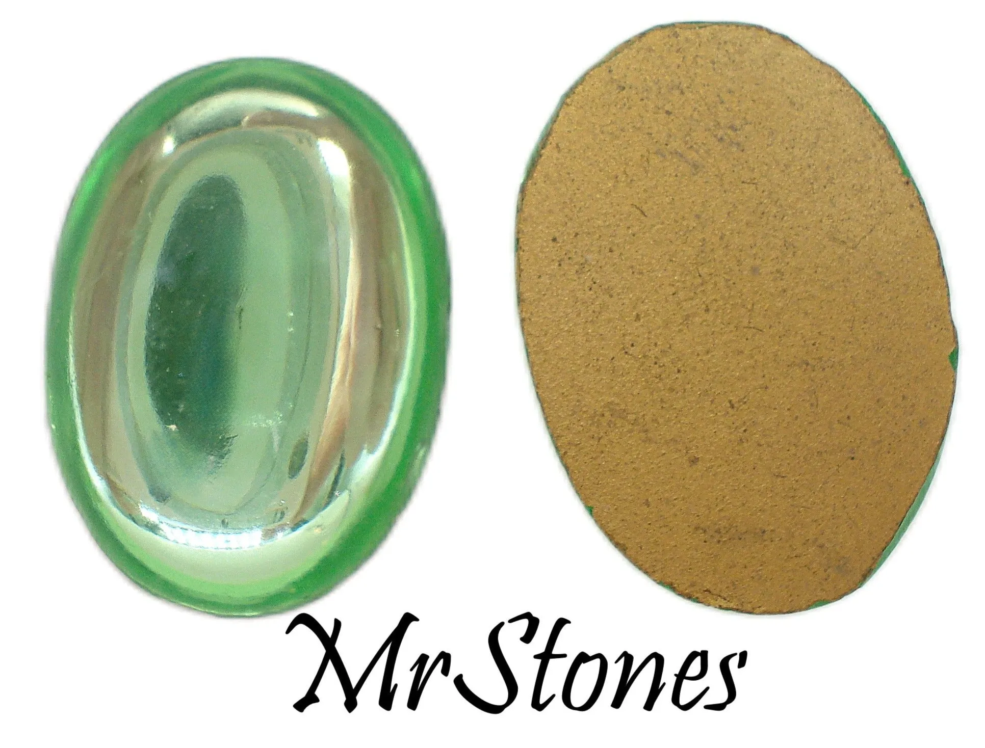 25x18mm (2195) Peridot Green Oval Cabochon Gold Foiled