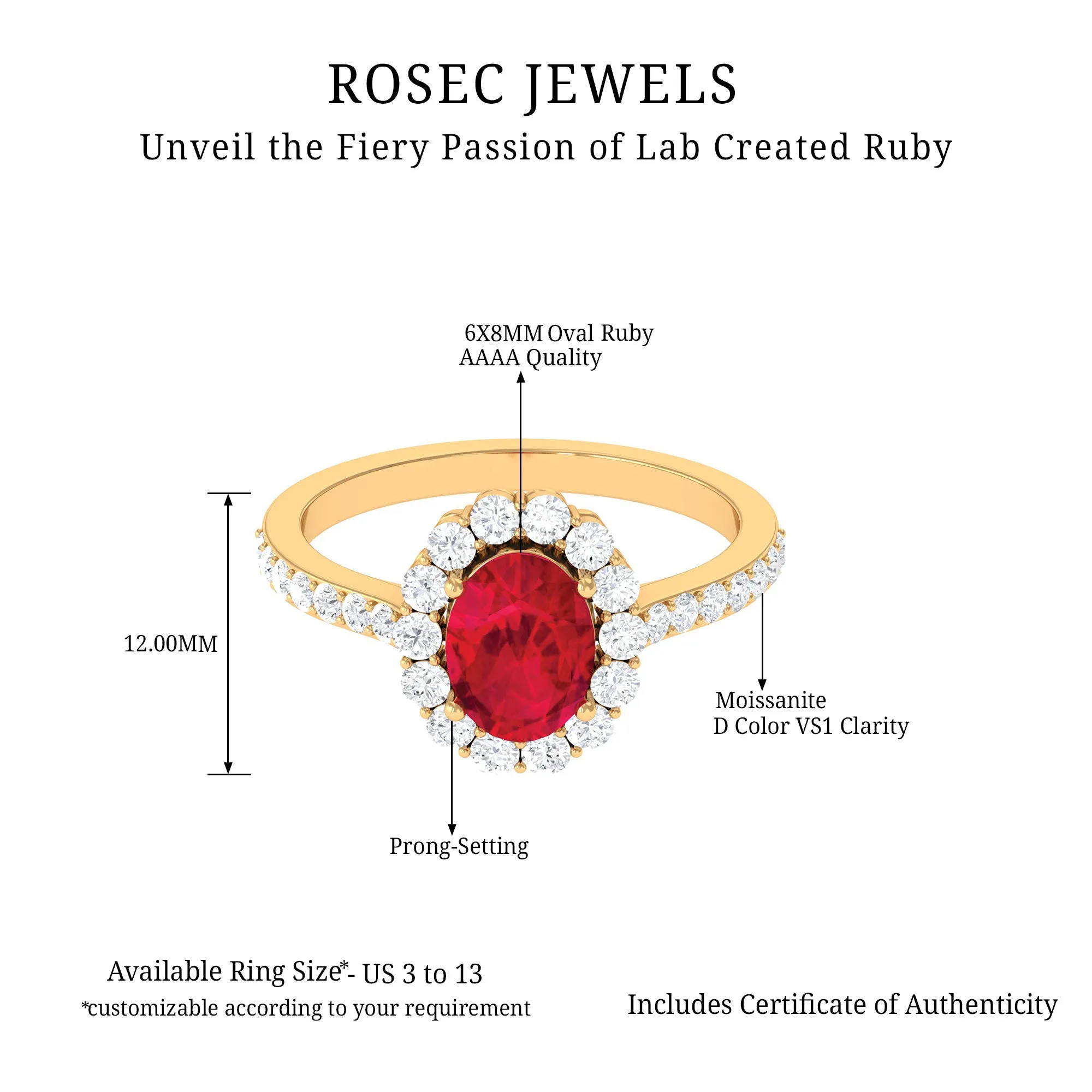 2.75 CT Oval Cut Created Ruby Ring with Moissanite Halo