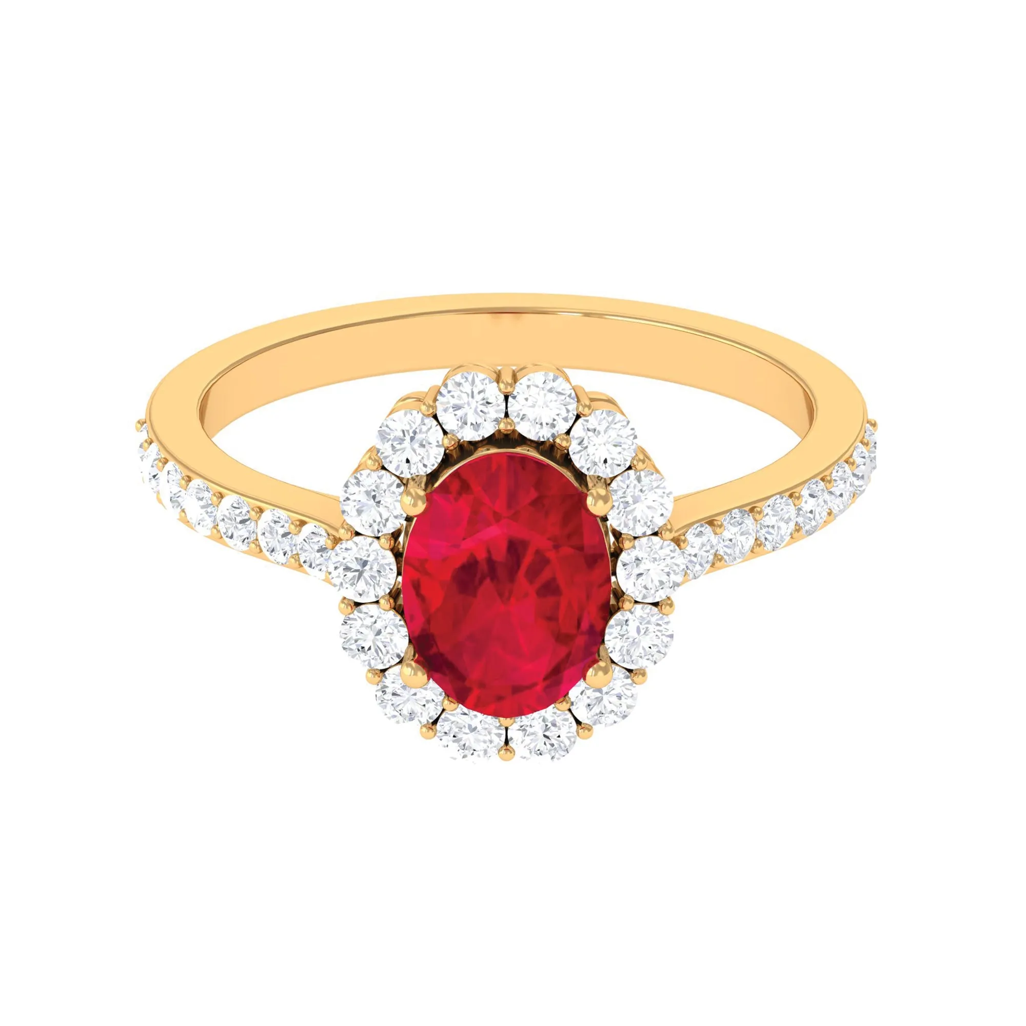2.75 CT Oval Cut Created Ruby Ring with Moissanite Halo