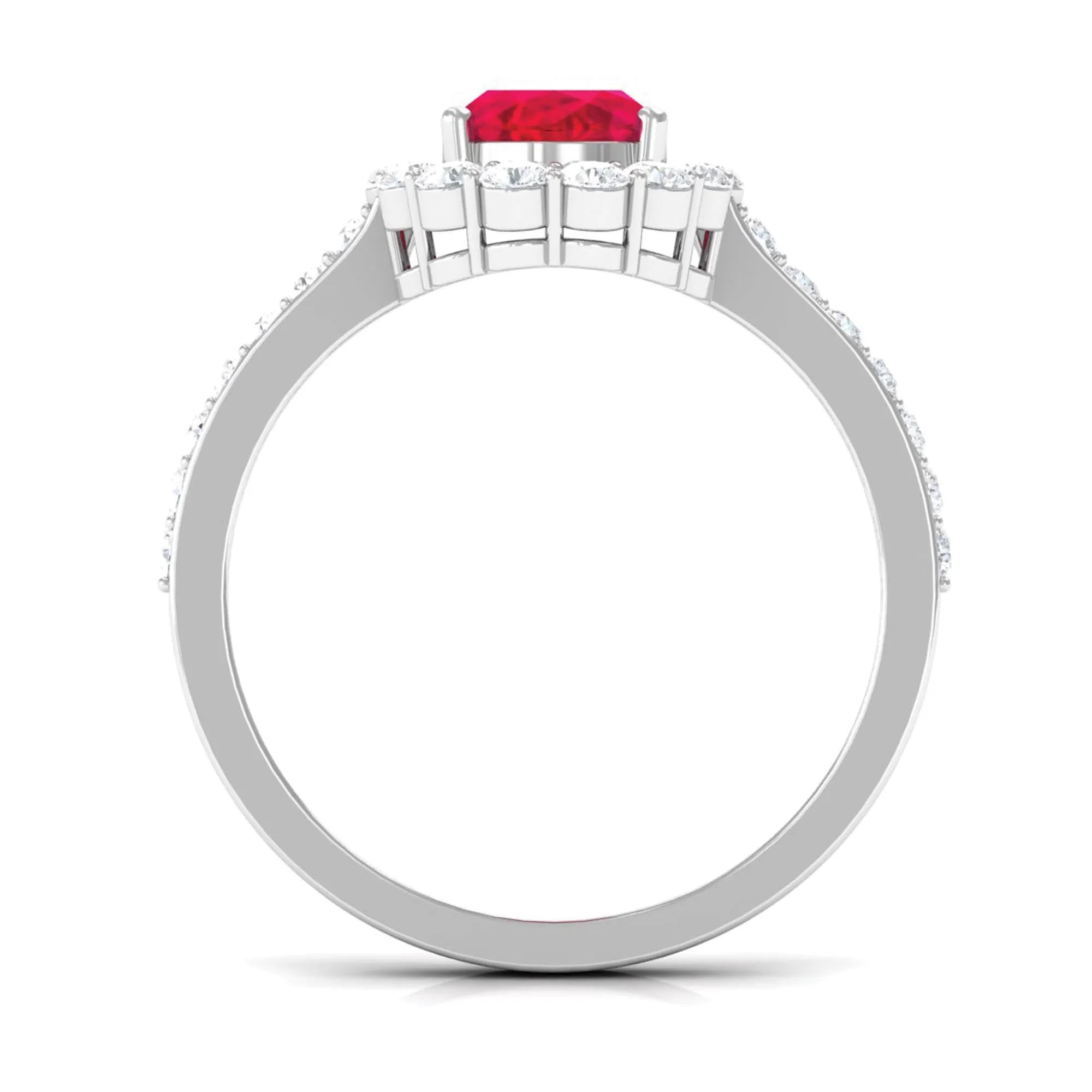 2.75 CT Oval Cut Created Ruby Ring with Moissanite Halo