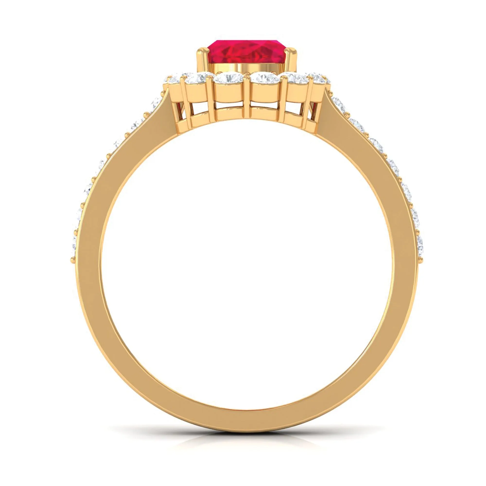 2.75 CT Oval Cut Created Ruby Ring with Moissanite Halo