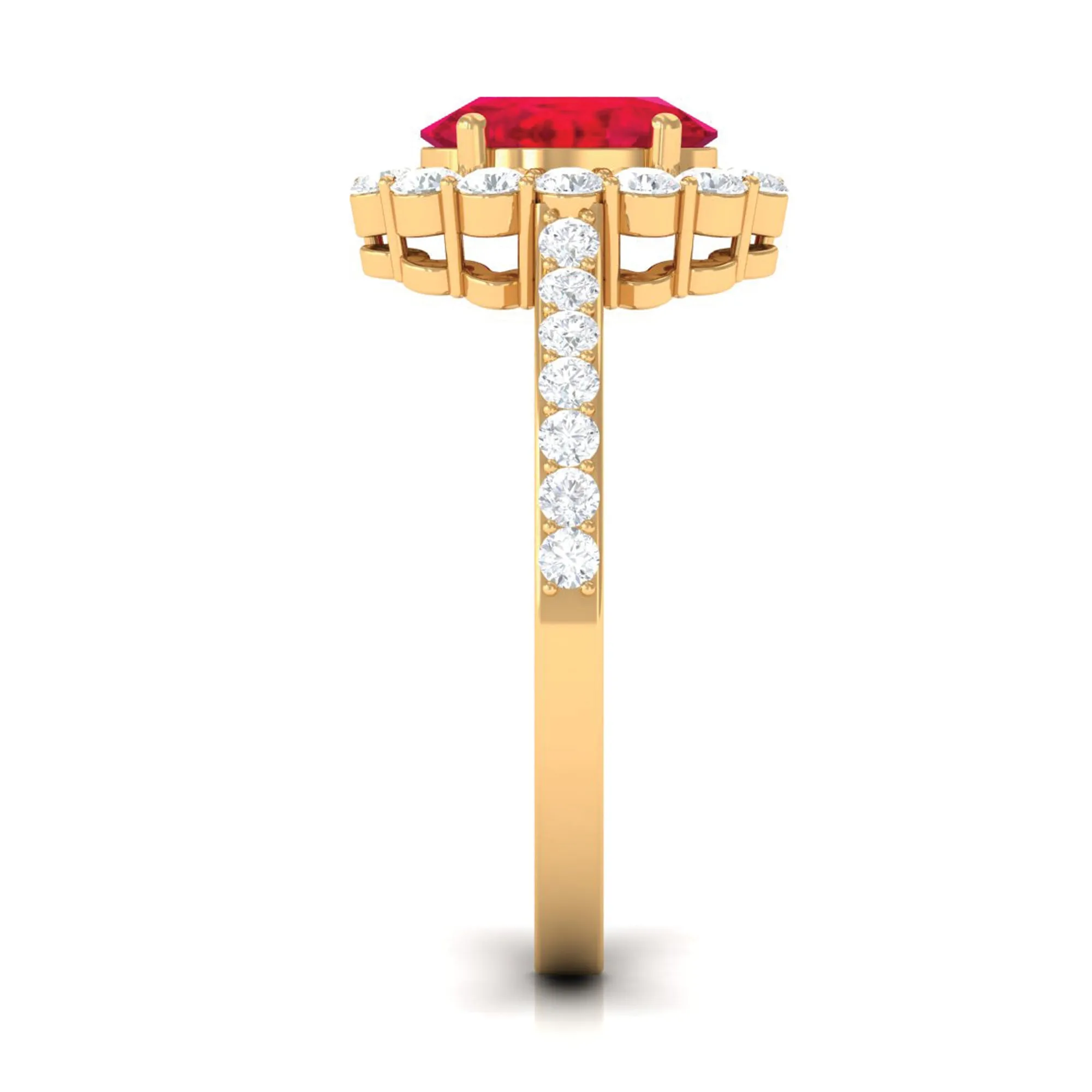2.75 CT Oval Cut Created Ruby Ring with Moissanite Halo