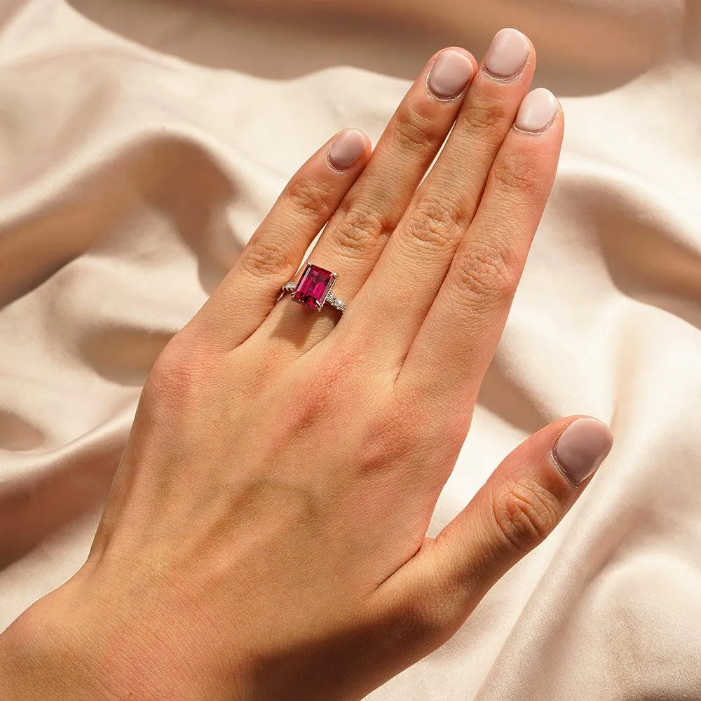 3 CT. Side Stone Lab Grown Ruby Engagement Ring With Hidden Halo