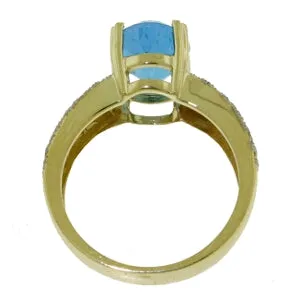 3.2 Carat 14K Solid Yellow Gold Sounds w/ in Blue Topaz Diamond Ring