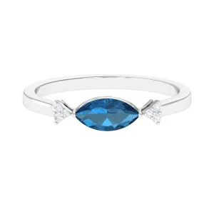 3/4 CT London Blue Topaz East West Promise Ring with Diamond