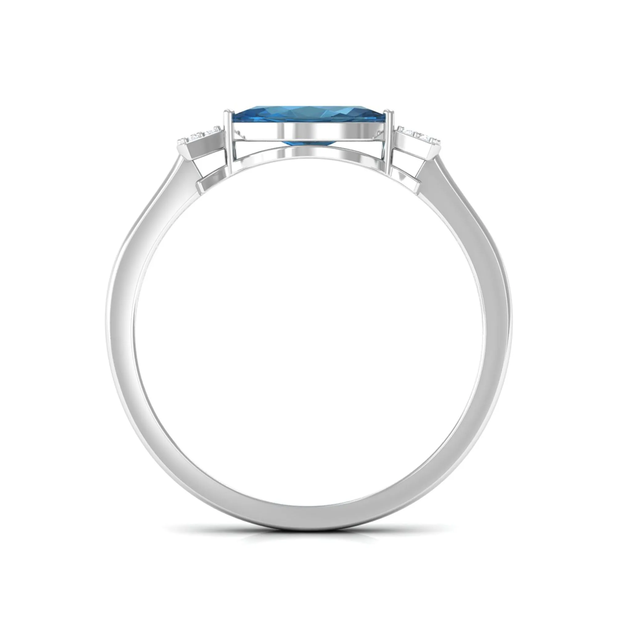 3/4 CT London Blue Topaz East West Promise Ring with Diamond