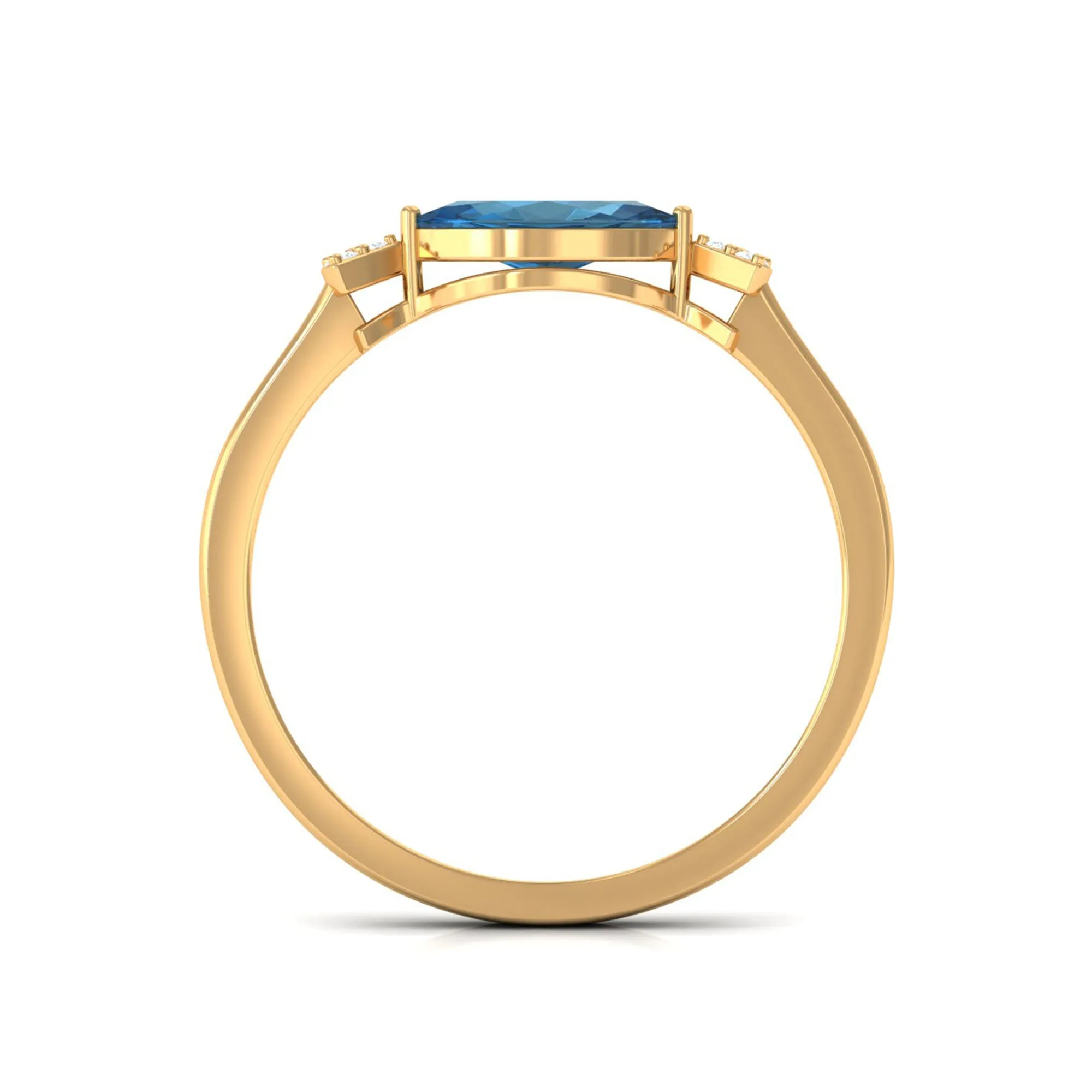3/4 CT London Blue Topaz East West Promise Ring with Diamond