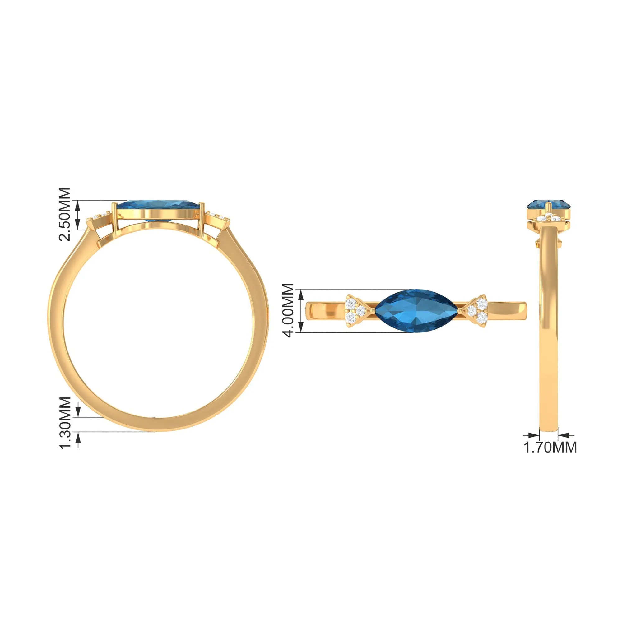 3/4 CT London Blue Topaz East West Promise Ring with Diamond