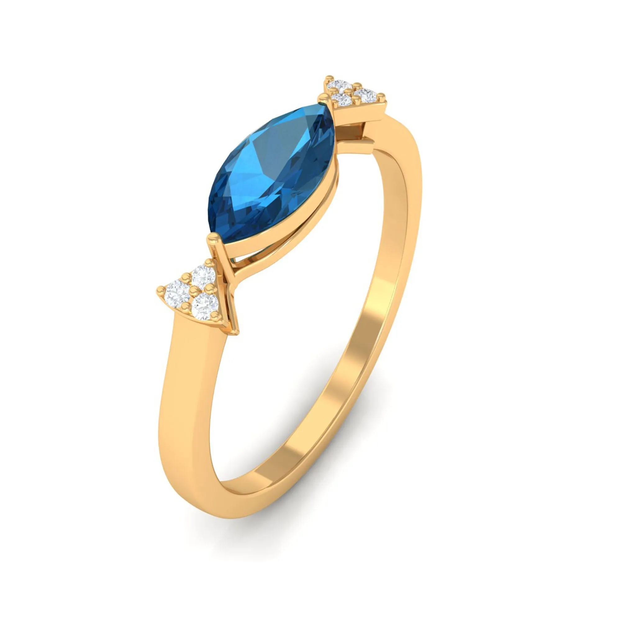 3/4 CT London Blue Topaz East West Promise Ring with Diamond