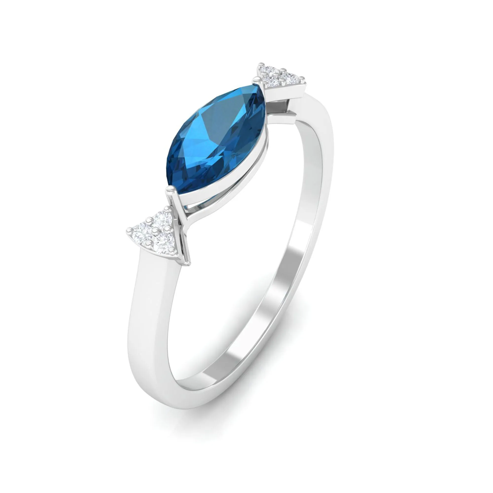 3/4 CT London Blue Topaz East West Promise Ring with Diamond