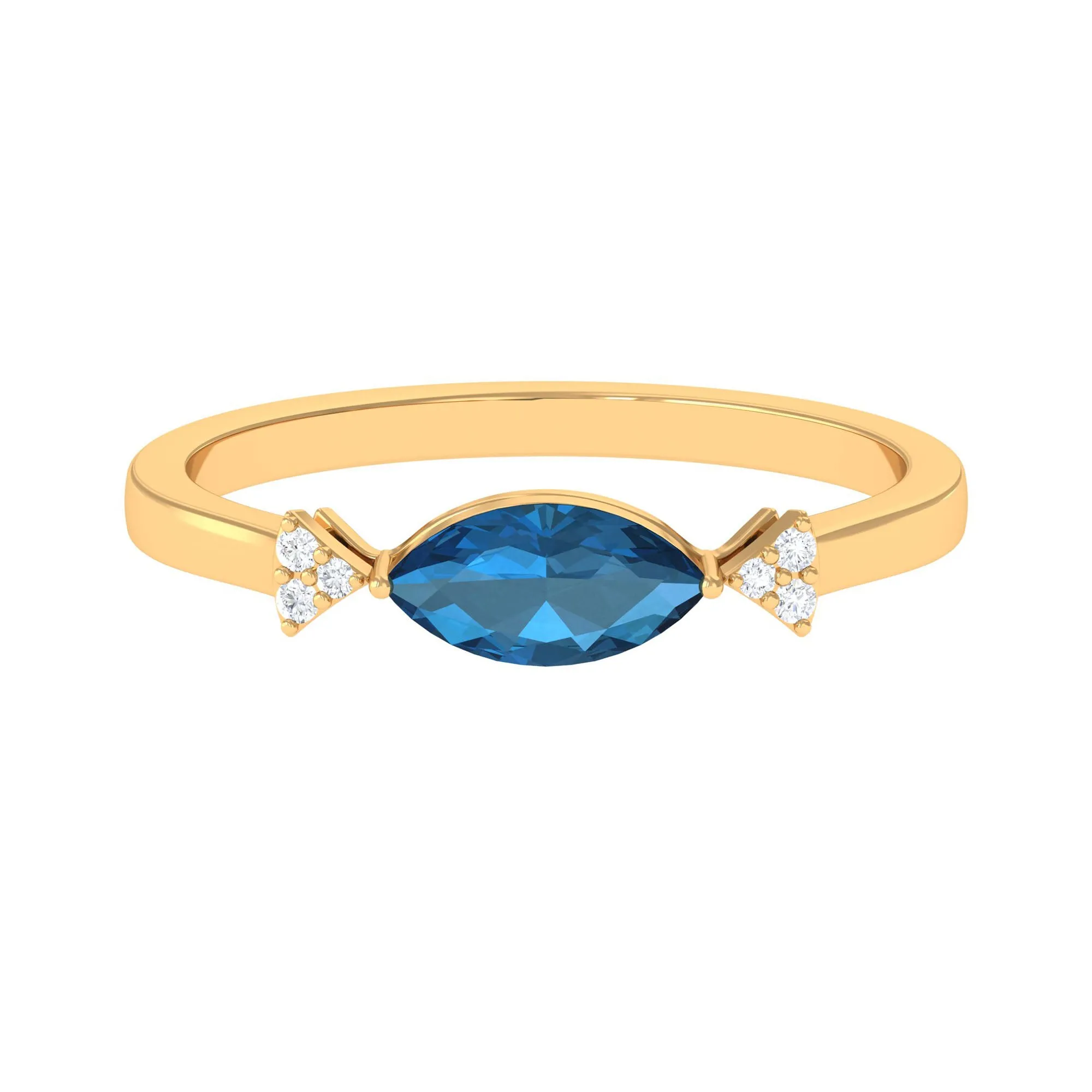 3/4 CT London Blue Topaz East West Promise Ring with Diamond