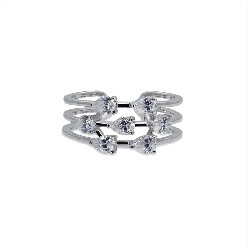 7 Pear Zircon Stones Ring Silver