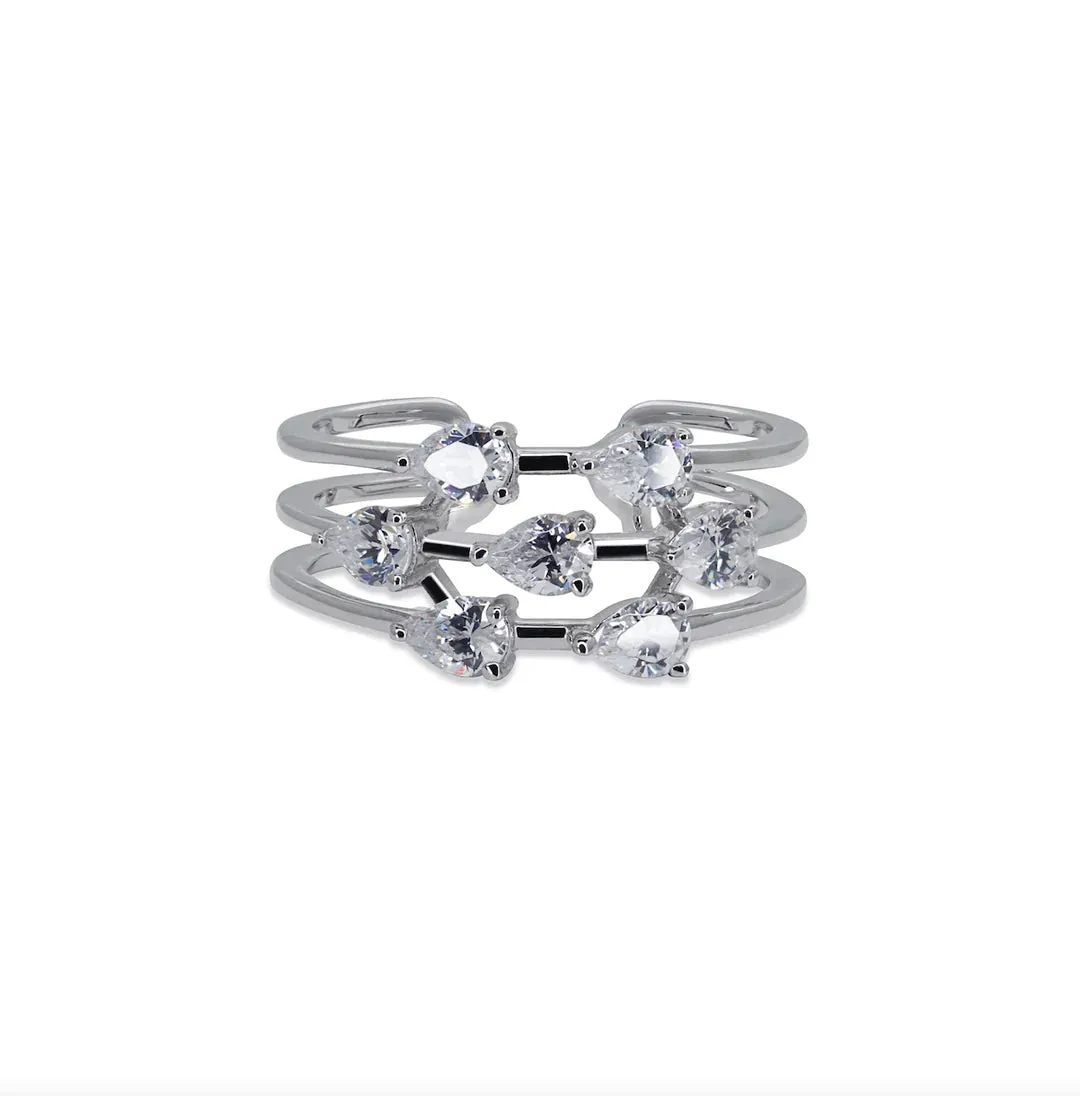 7 Pear Zircon Stones Ring Silver