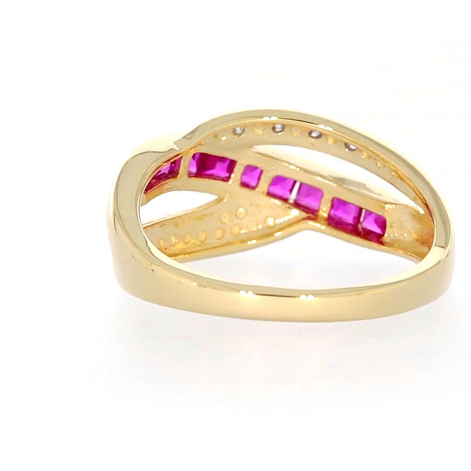 9ct Yellow Gold Square Cut  2 mm Created Ruby Diamond Set Ring