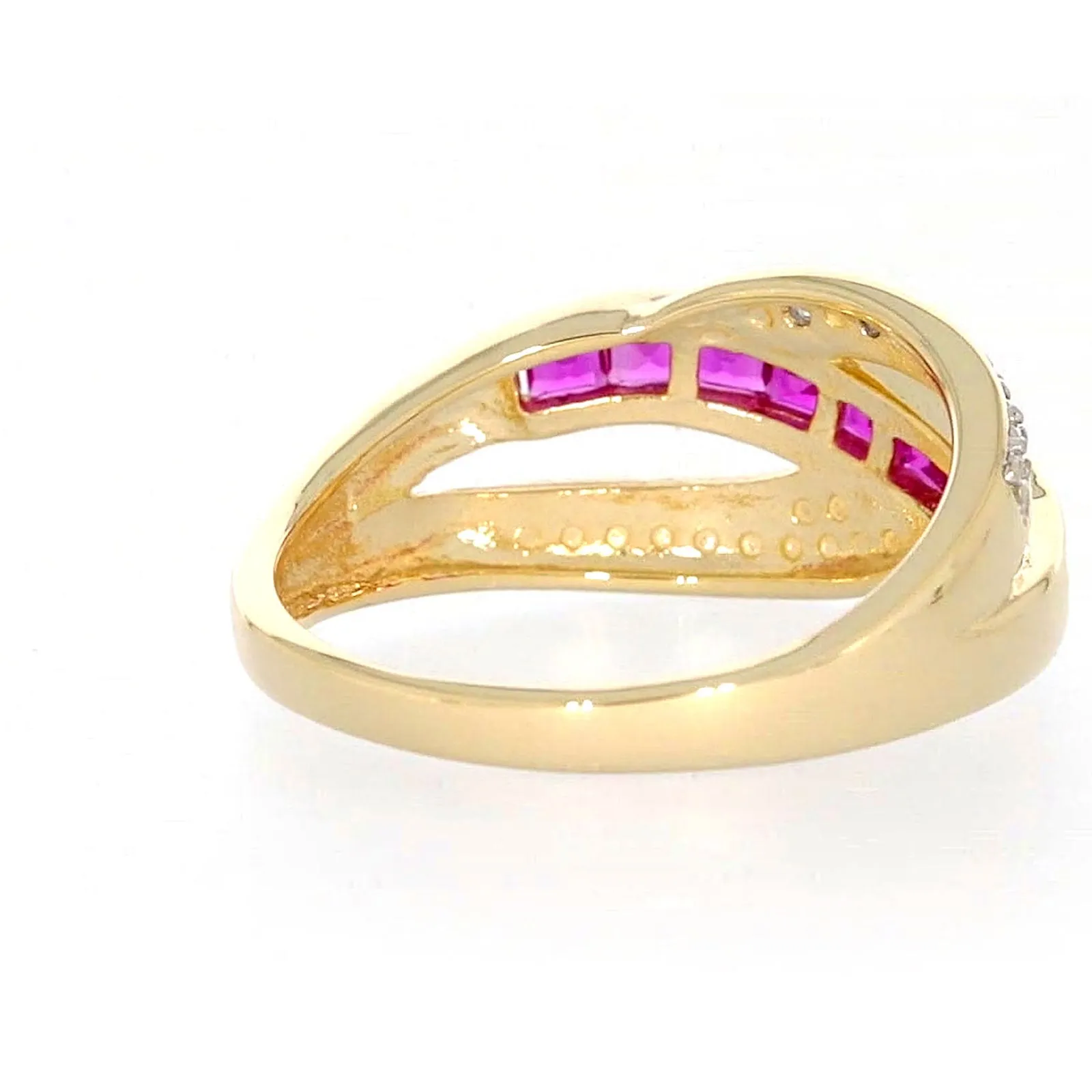 9ct Yellow Gold Square Cut  2 mm Created Ruby Diamond Set Ring