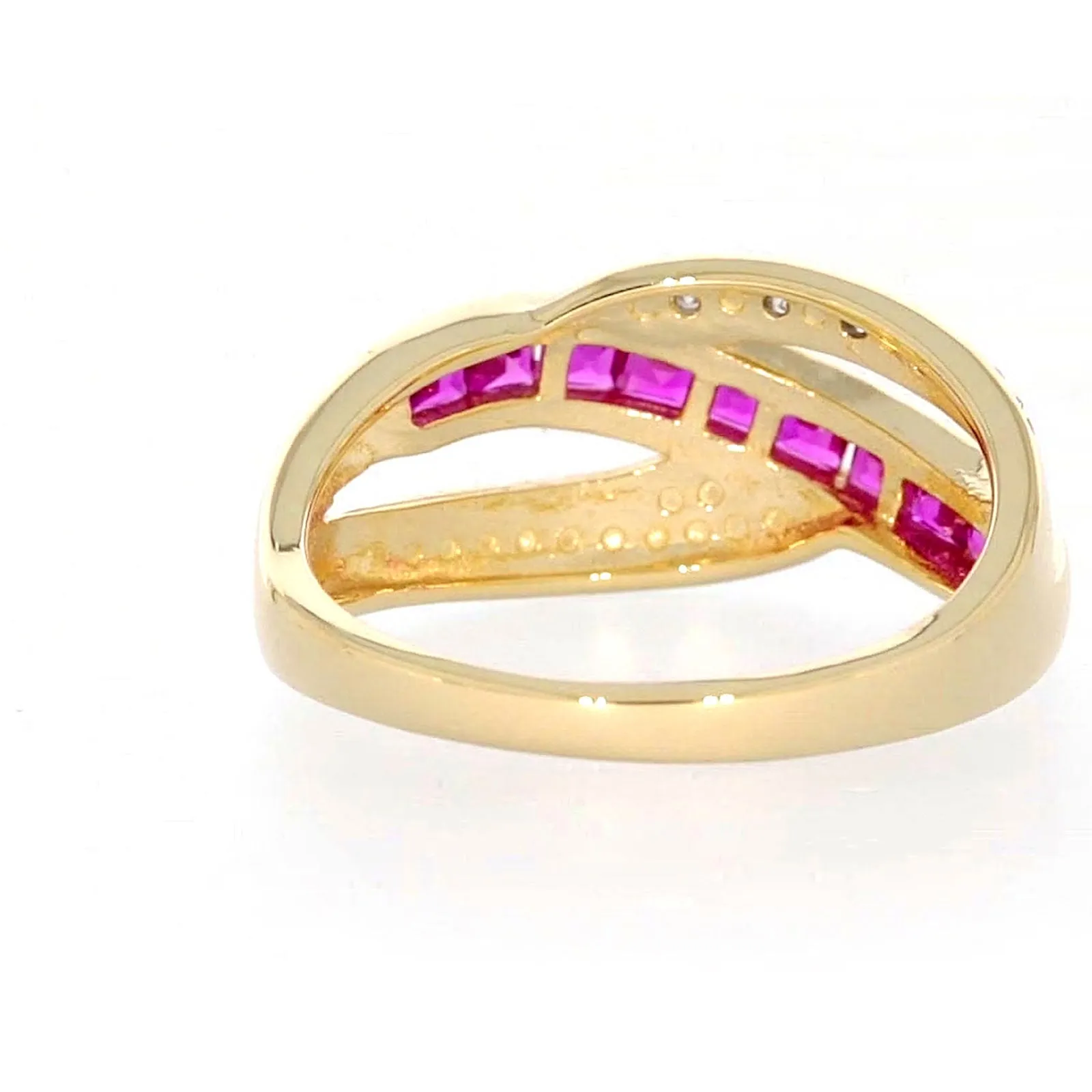 9ct Yellow Gold Square Cut  2 mm Created Ruby Diamond Set Ring