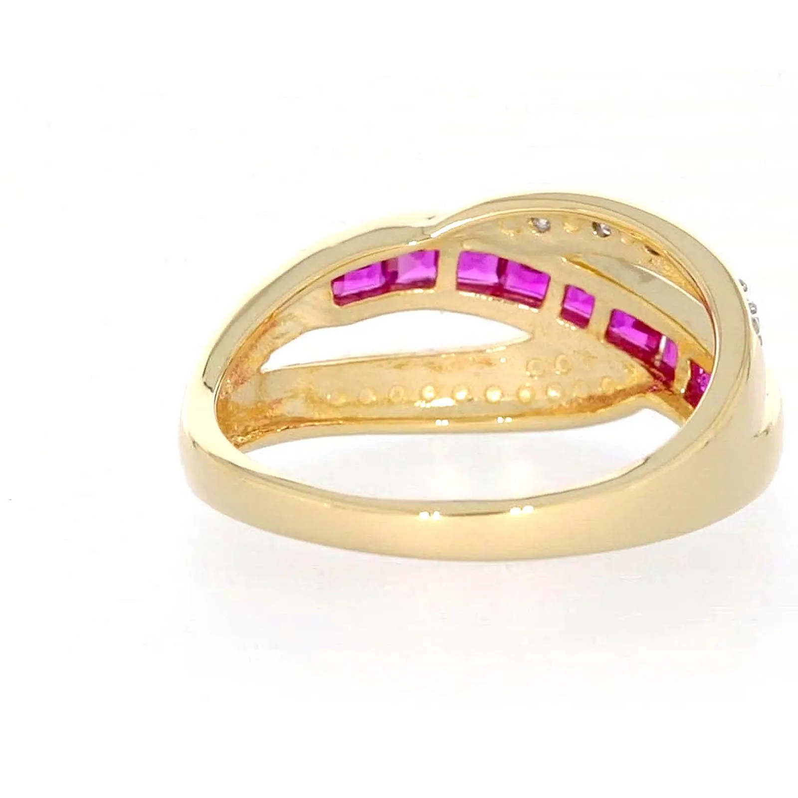 9ct Yellow Gold Square Cut  2 mm Created Ruby Diamond Set Ring