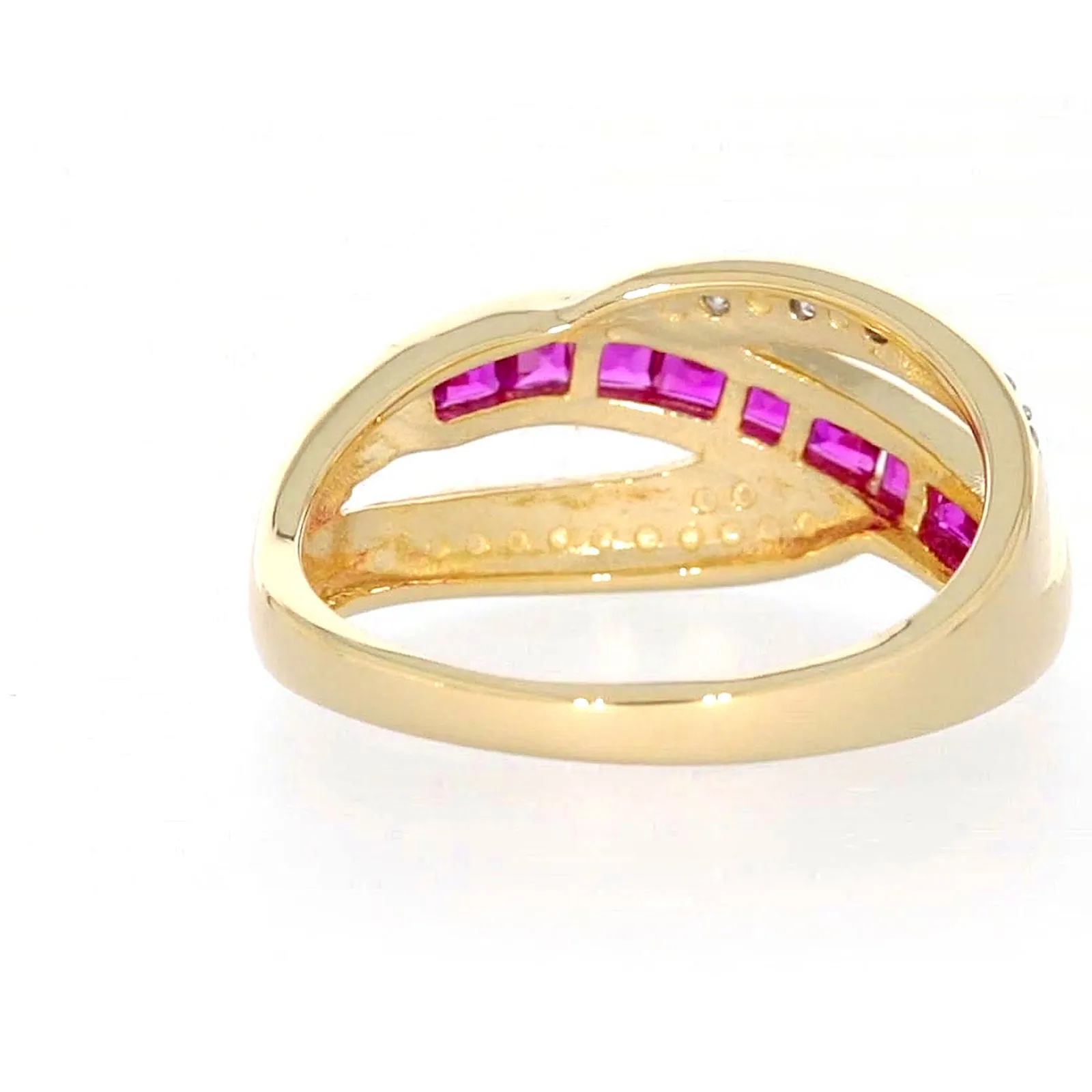 9ct Yellow Gold Square Cut  2 mm Created Ruby Diamond Set Ring