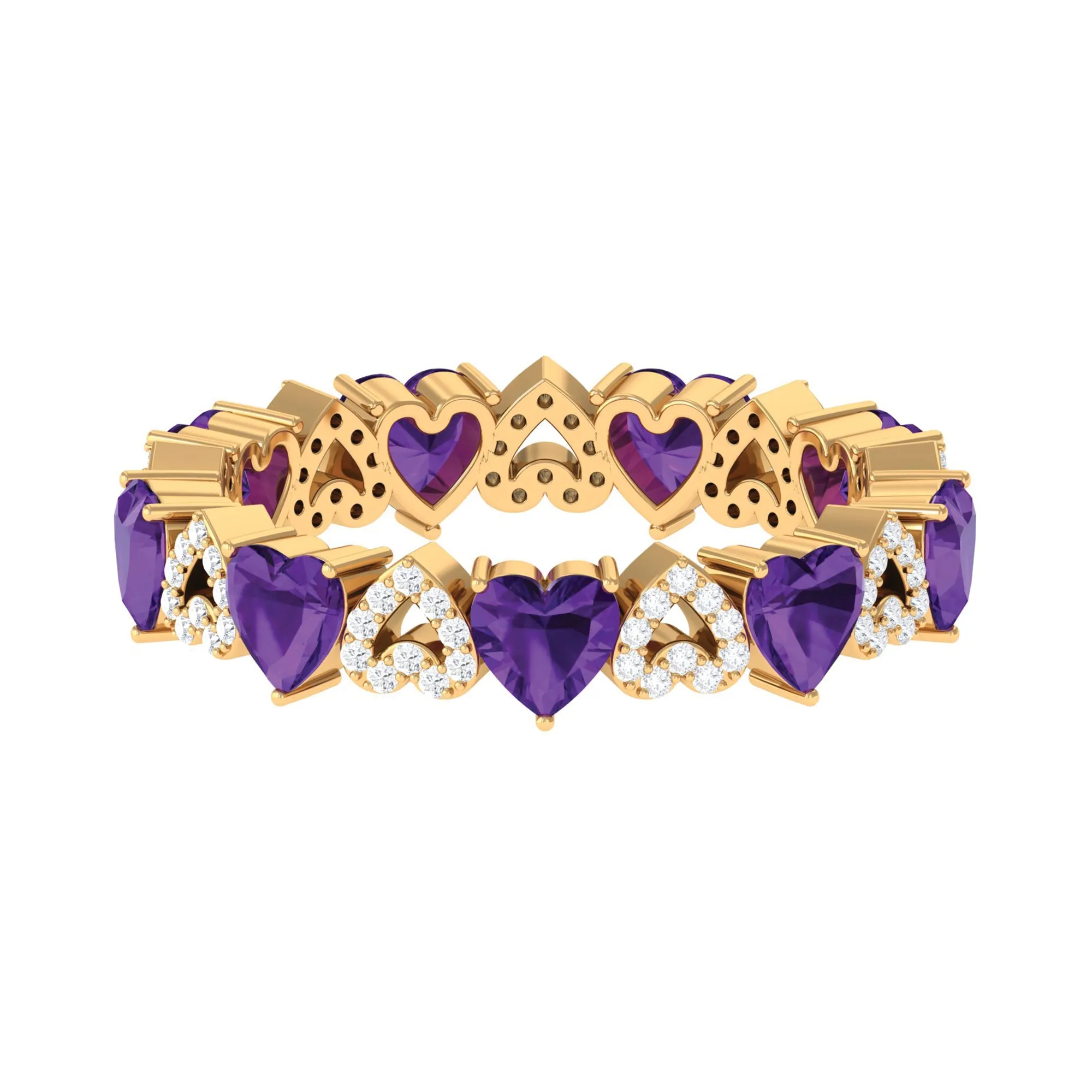 Amethyst and Diamond Heart Shape Eternity Ring