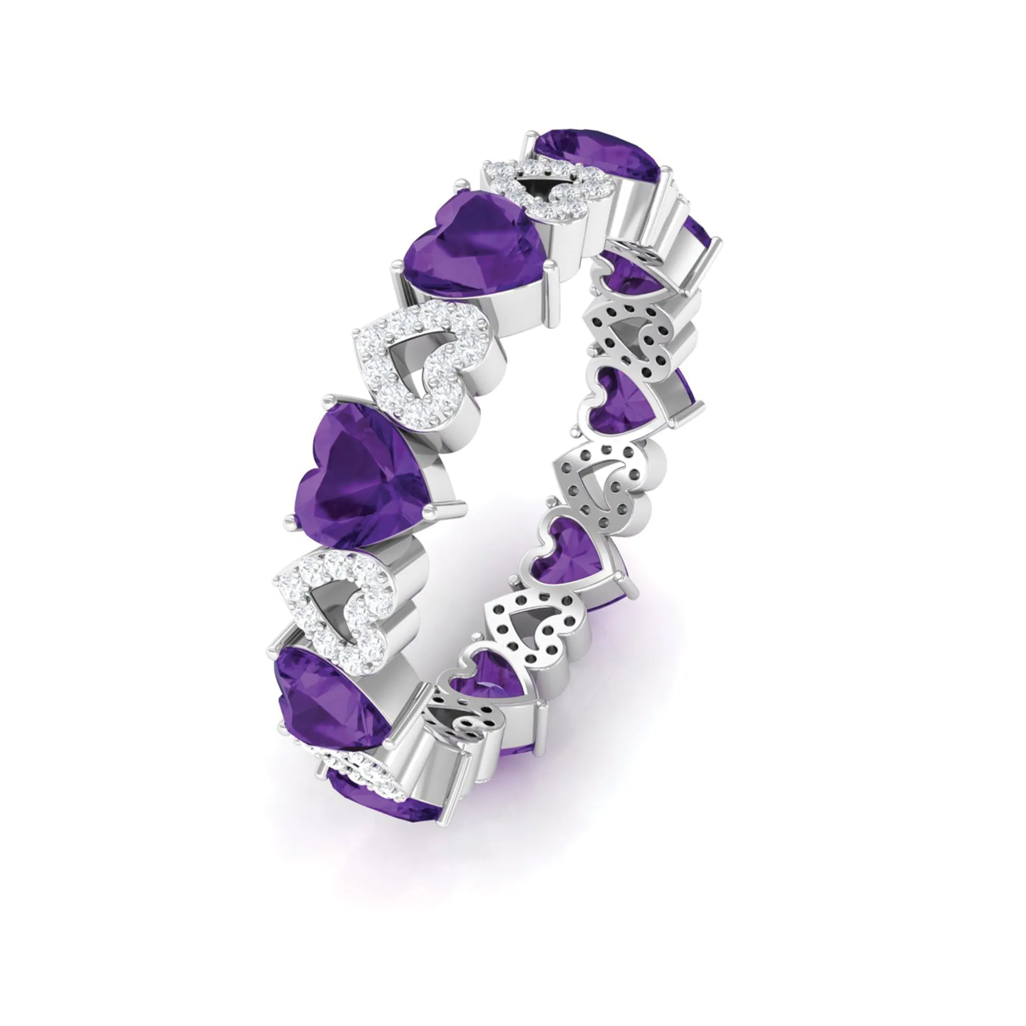 Amethyst and Diamond Heart Shape Eternity Ring