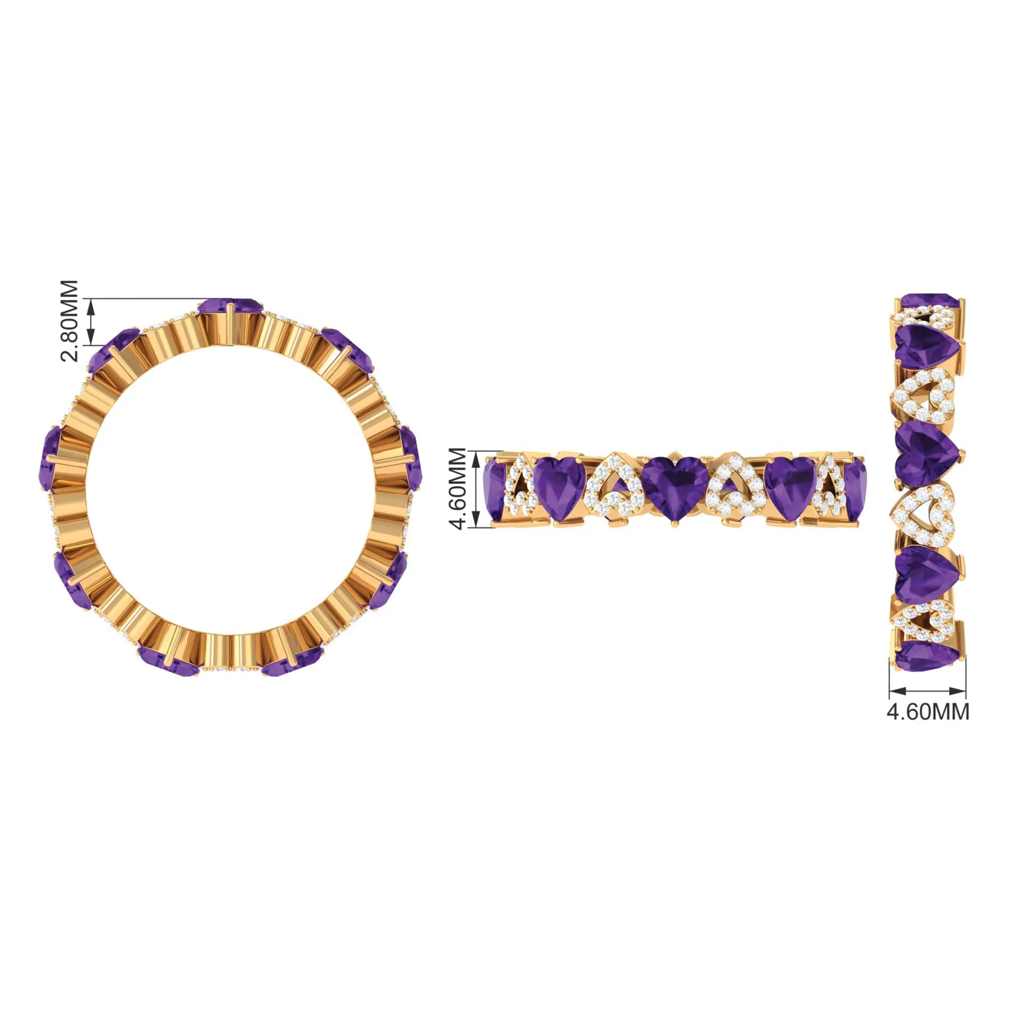 Amethyst and Diamond Heart Shape Eternity Ring