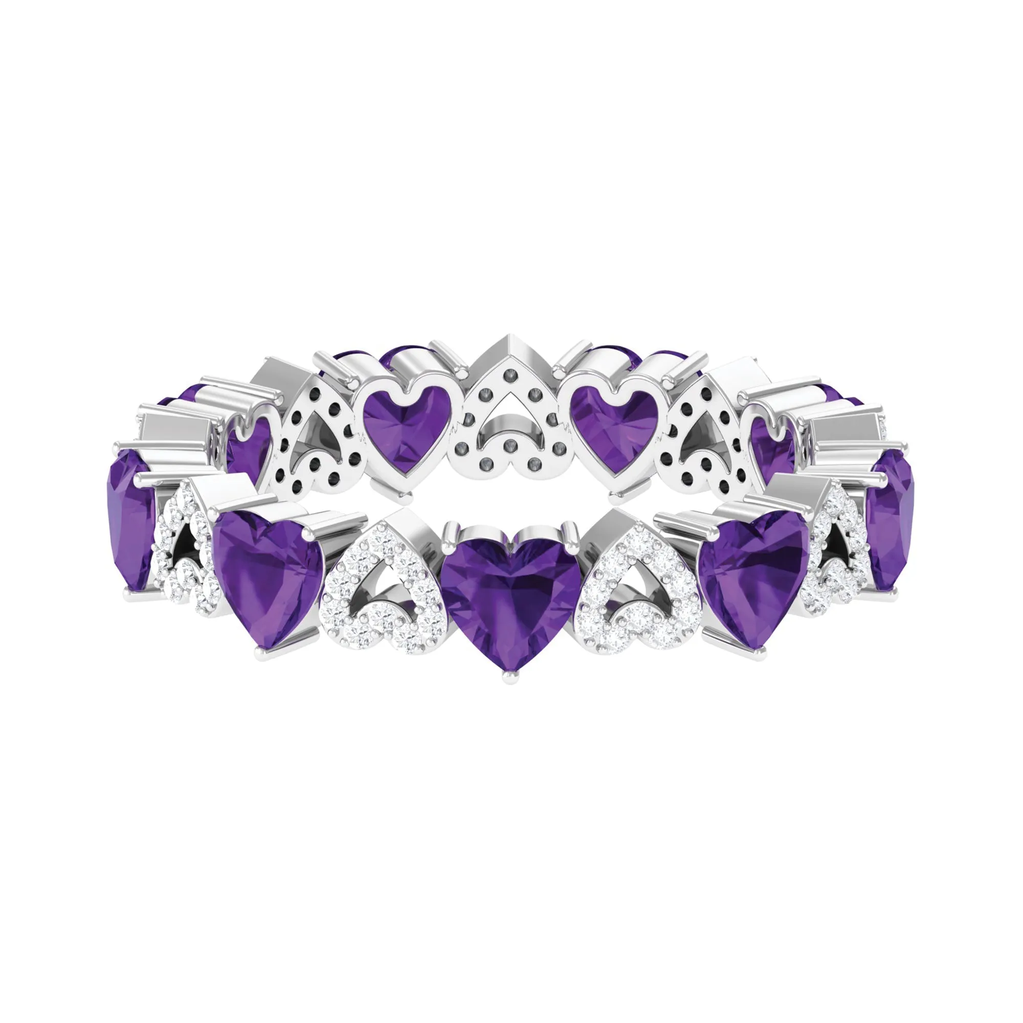 Amethyst and Diamond Heart Shape Eternity Ring