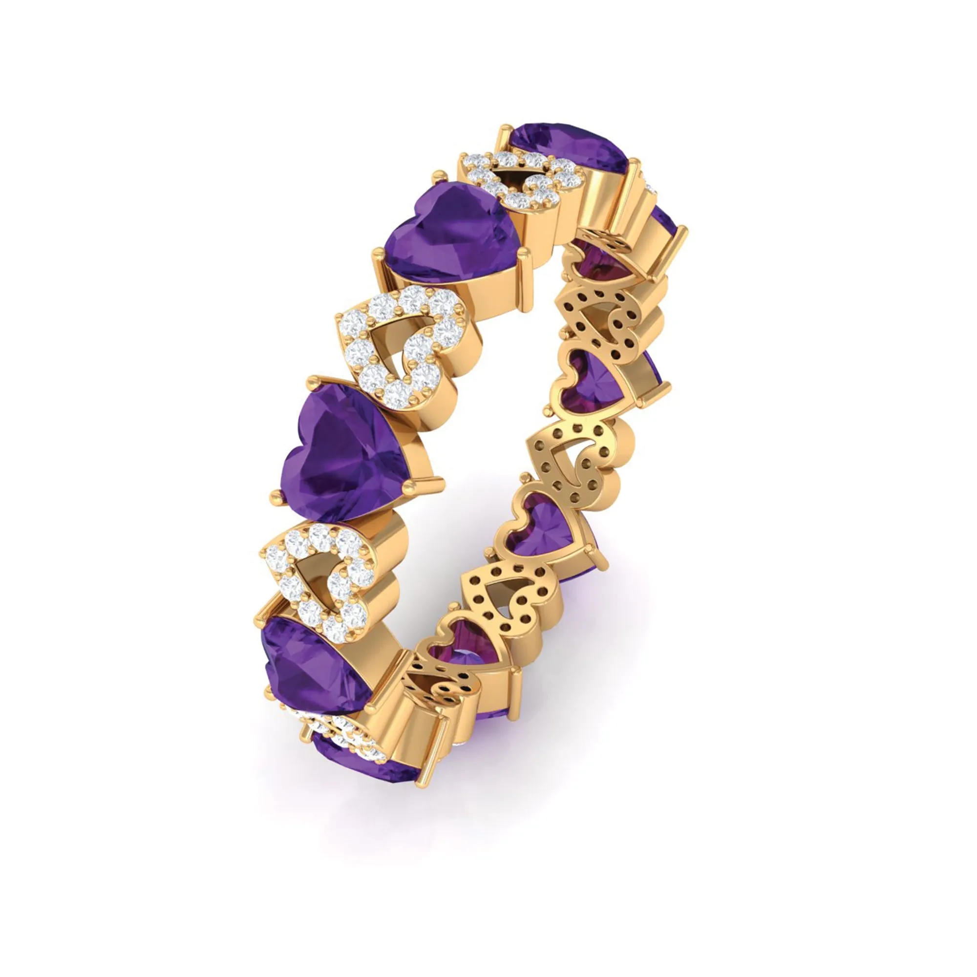 Amethyst and Diamond Heart Shape Eternity Ring