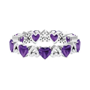 Amethyst and Diamond Heart Shape Eternity Ring