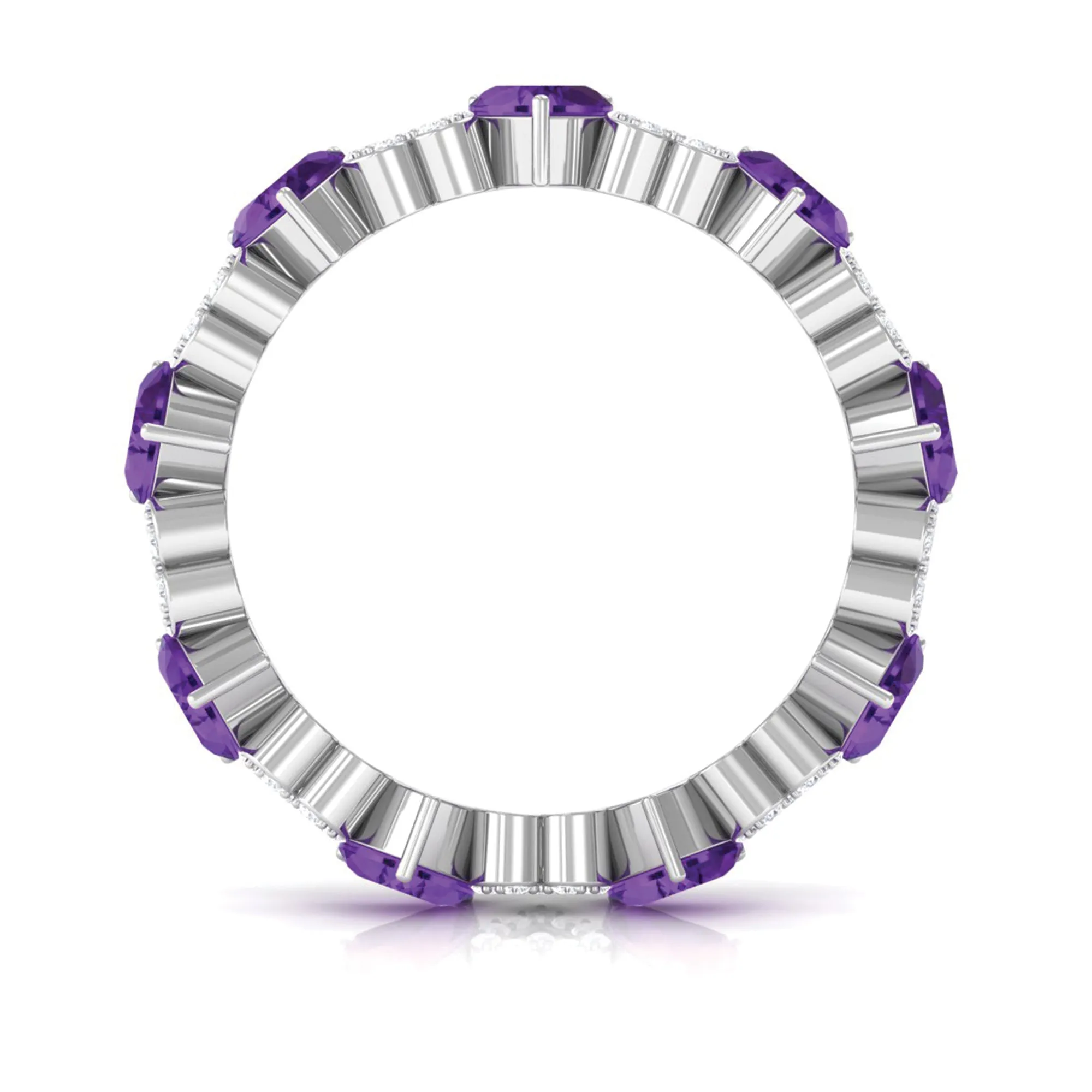 Amethyst and Diamond Heart Shape Eternity Ring