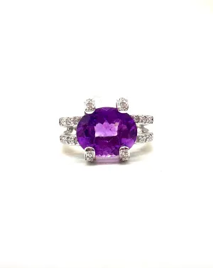 Amethyst and diamond ring