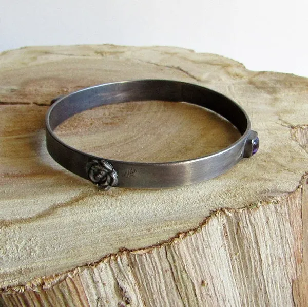 Amethyst and Rose Bangle Bracelet