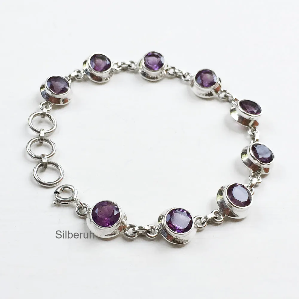 Amethyst Facetted Silver Bracelet