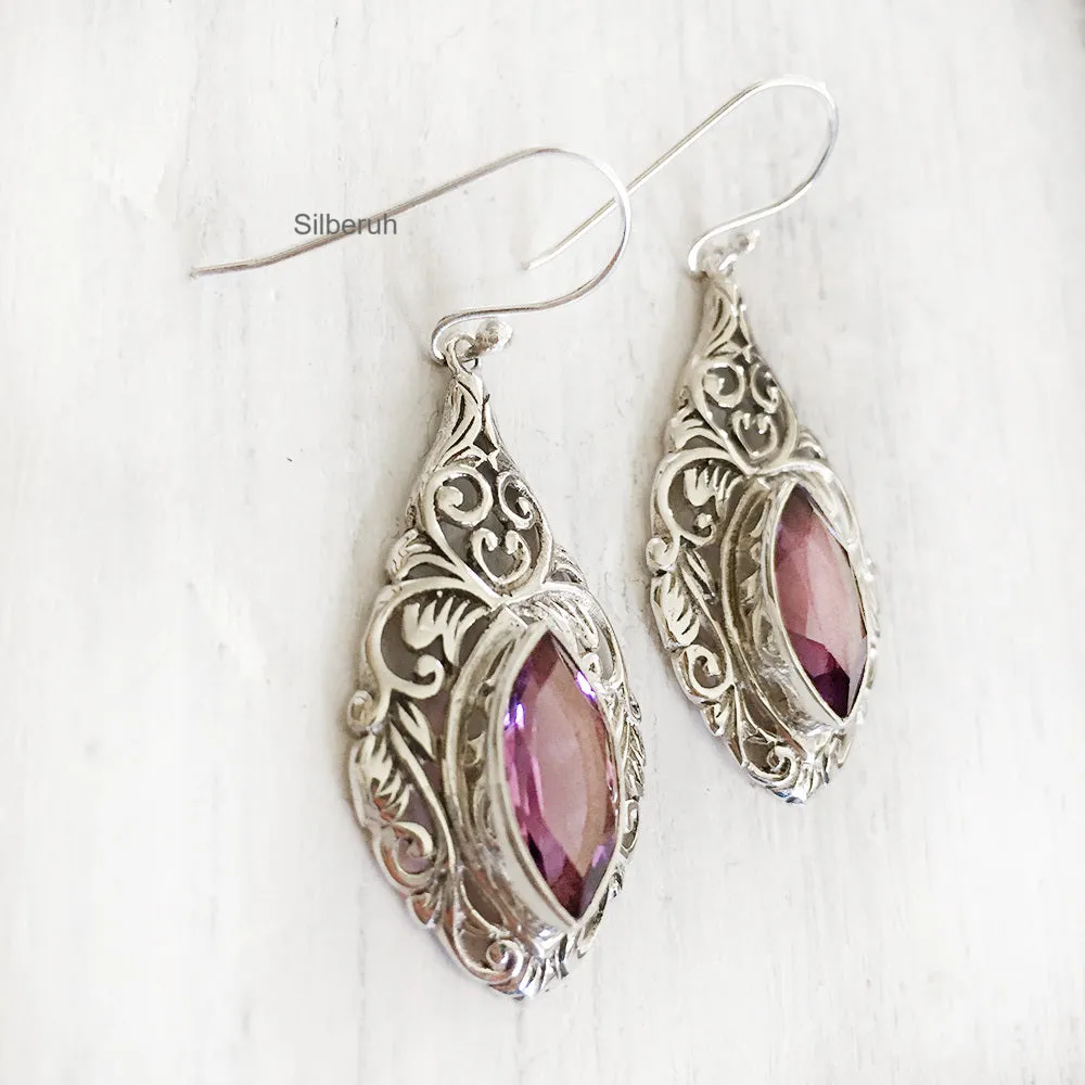 Amethyst Jali Silver Earring