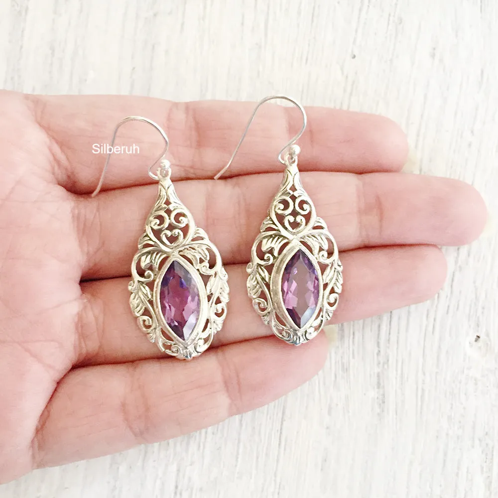 Amethyst Jali Silver Earring