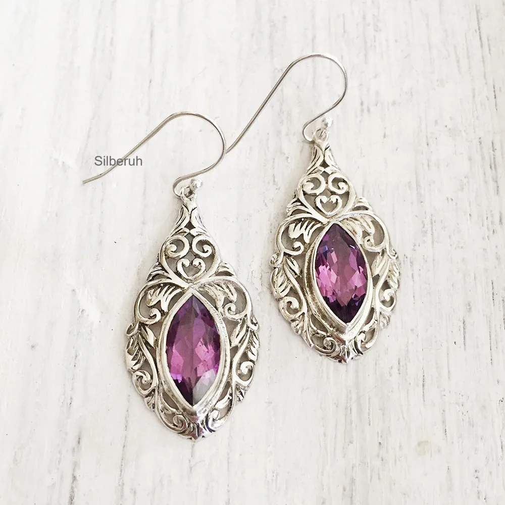Amethyst Jali Silver Earring