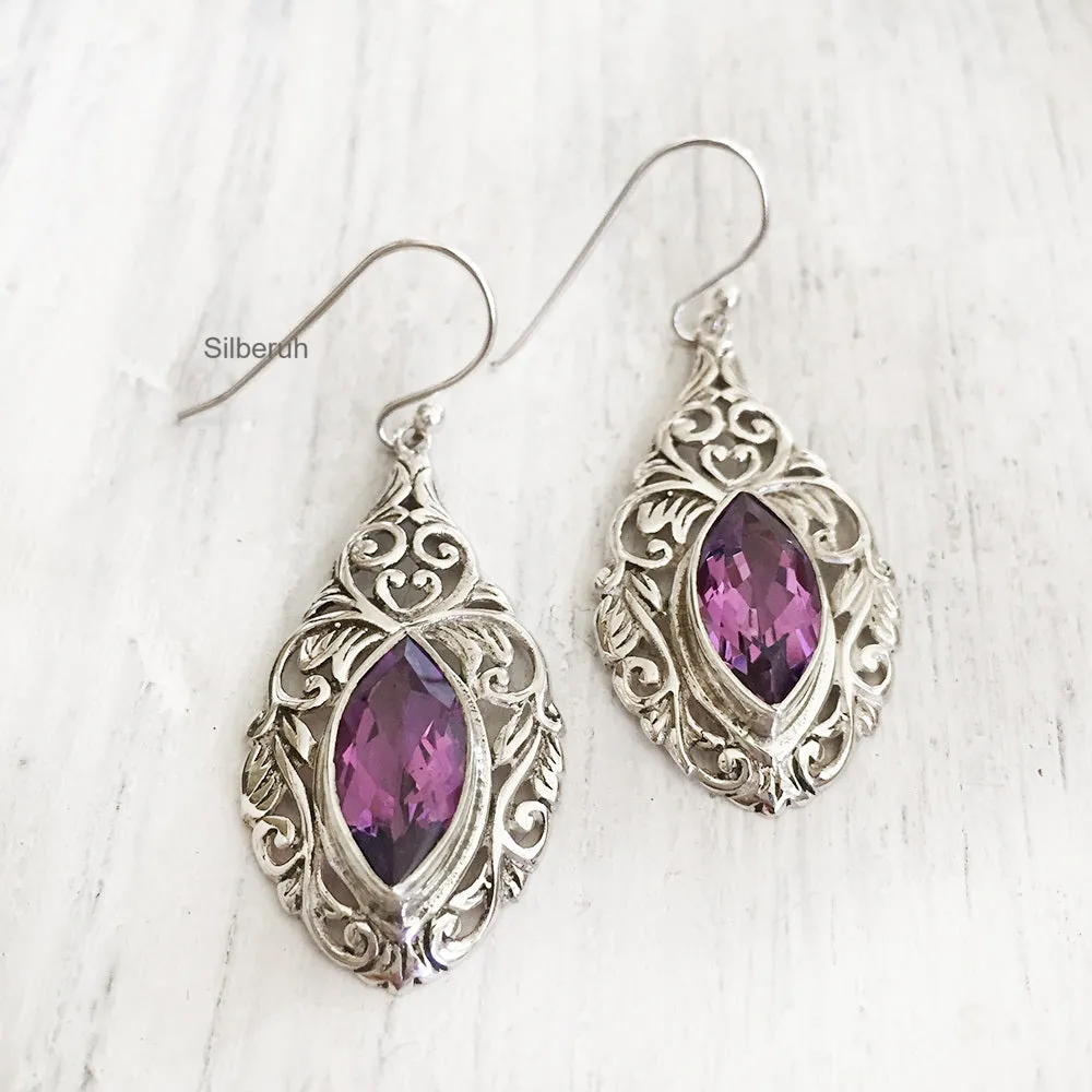 Amethyst Jali Silver Earring