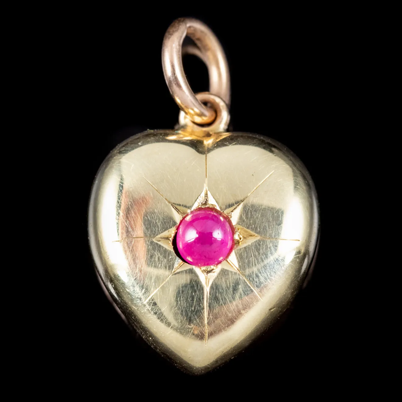 Antique Victorian Ruby Heart Pendant 18Ct Gold Circa 1900