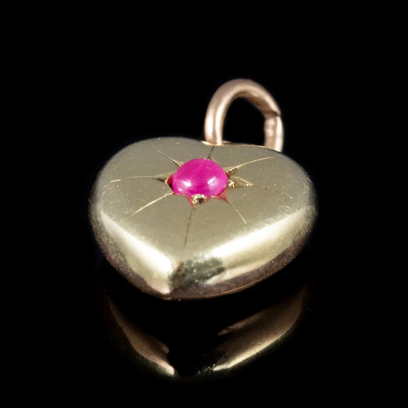 Antique Victorian Ruby Heart Pendant 18Ct Gold Circa 1900