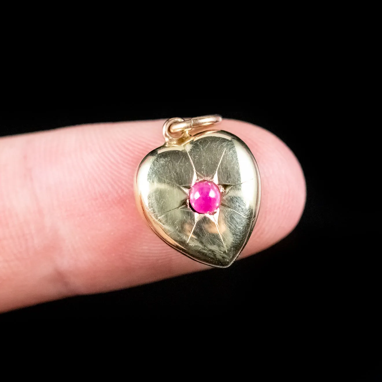 Antique Victorian Ruby Heart Pendant 18Ct Gold Circa 1900