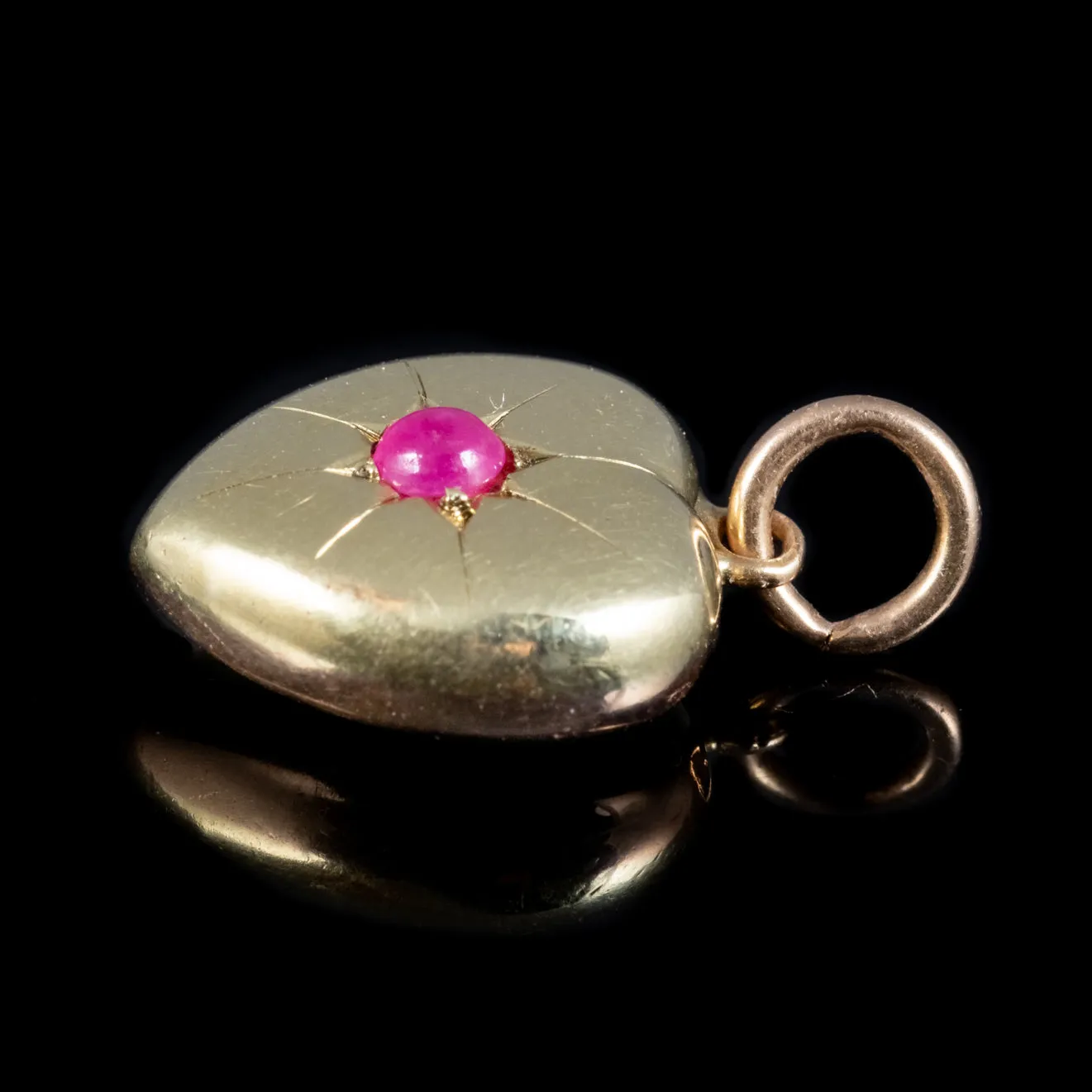Antique Victorian Ruby Heart Pendant 18Ct Gold Circa 1900