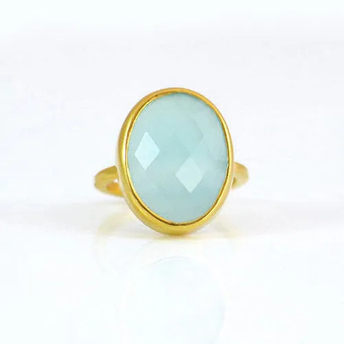 Aqua Chalcedony Large Oval Ring - March Birthstone