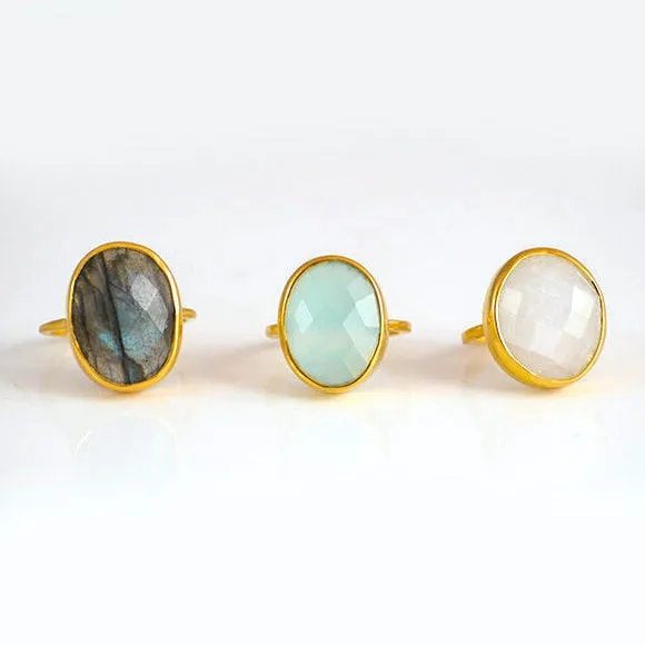 Aqua Chalcedony Large Oval Ring - March Birthstone