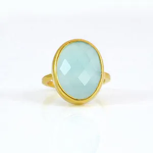 Aqua Chalcedony Large Oval Ring - March Birthstone