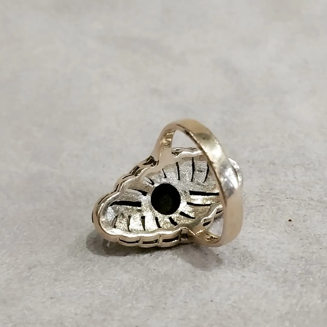 Art Deco Ring with Black Onyx and Marcasite Swirly