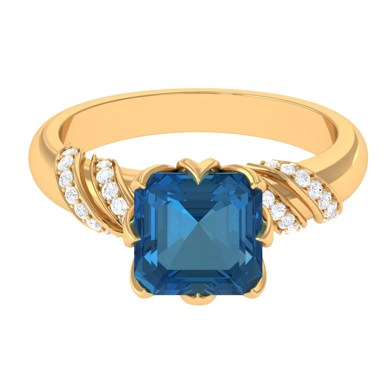 Asscher Cut London Blue Topaz Designer Engagement Ring with Diamond