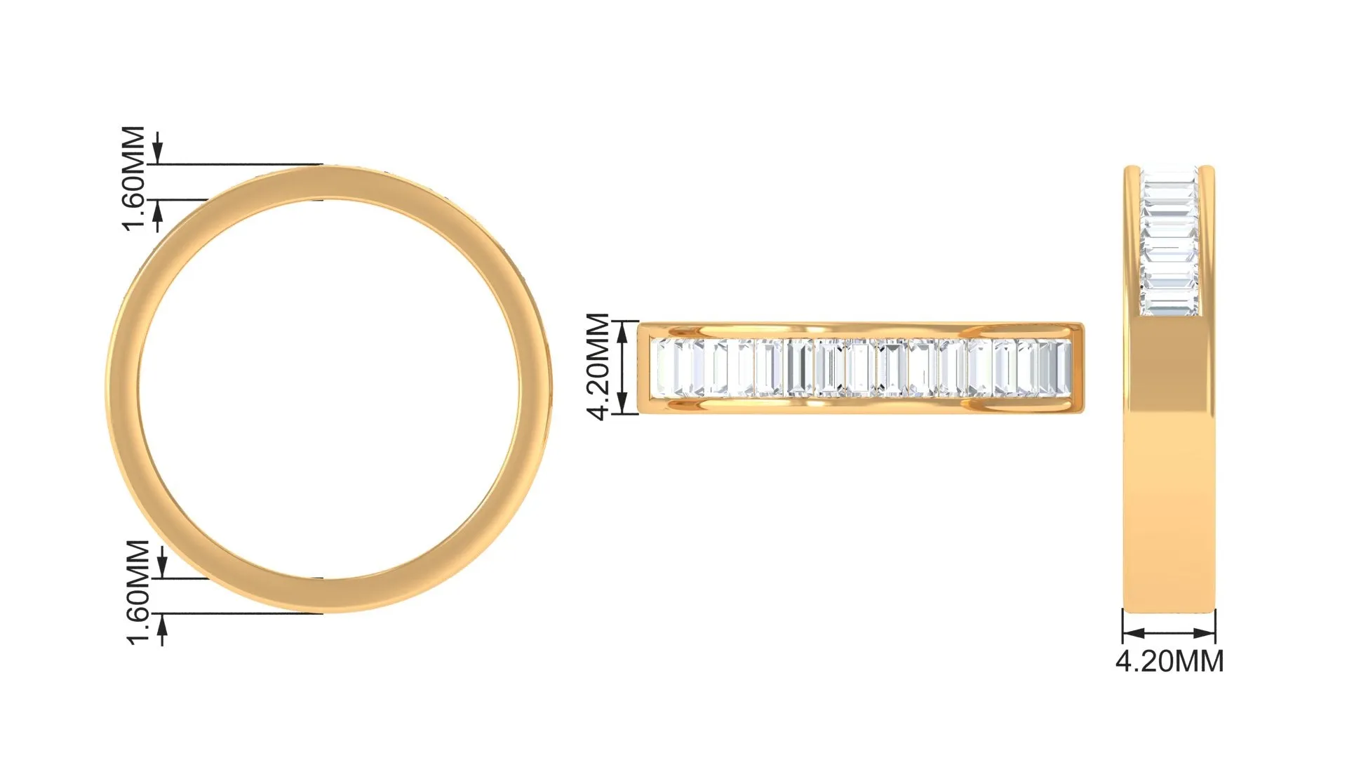 Baguette Shape Diamond Half Eternity Band Ring