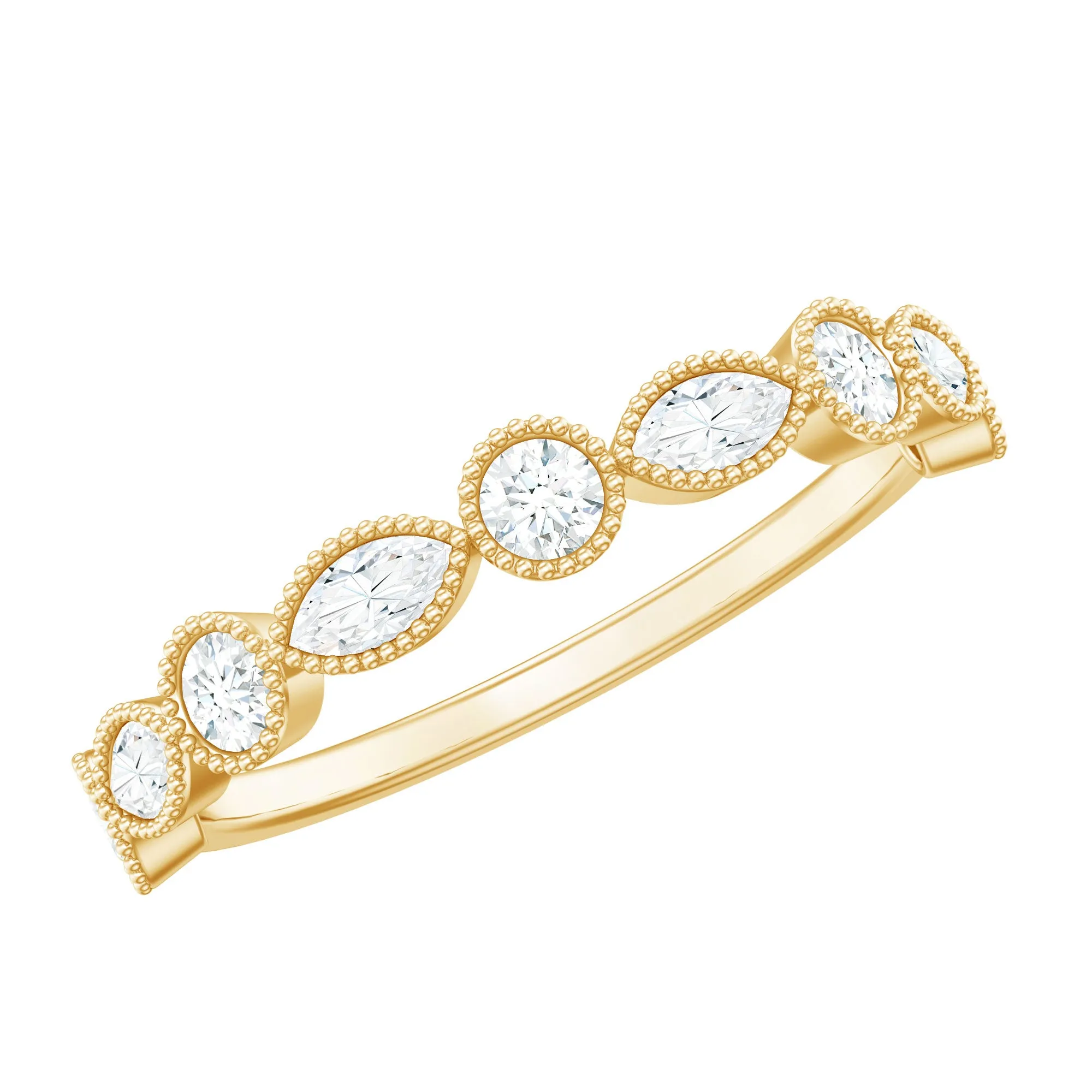 Beaded Bezel Set Moissanite Semi Eternity Band Ring