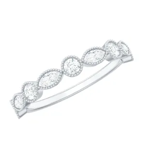 Beaded Bezel Set Moissanite Semi Eternity Band Ring