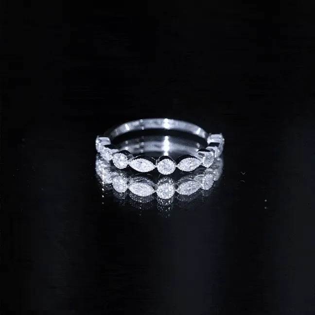 Beaded Bezel Set Moissanite Semi Eternity Band Ring