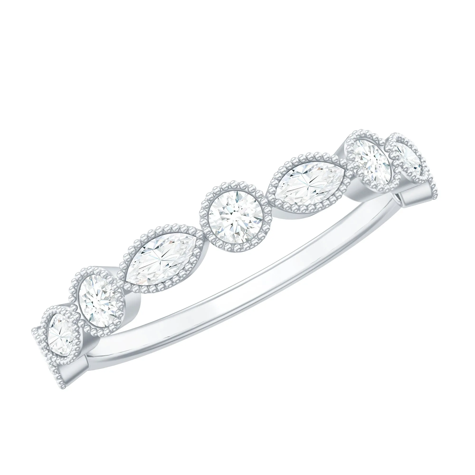 Beaded Bezel Set Moissanite Semi Eternity Band Ring